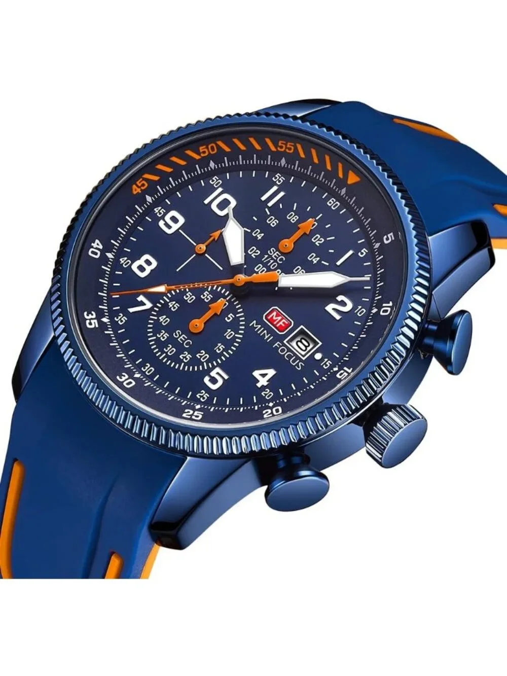 Men's Blue And Orange Analog Quartz Waterproof Chronograph Stylish Casual Watch